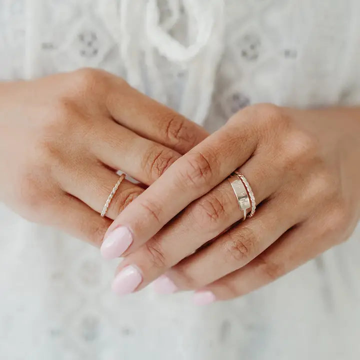 14k Gold Filled, Sterling Silver Stacking Ring - Baguette